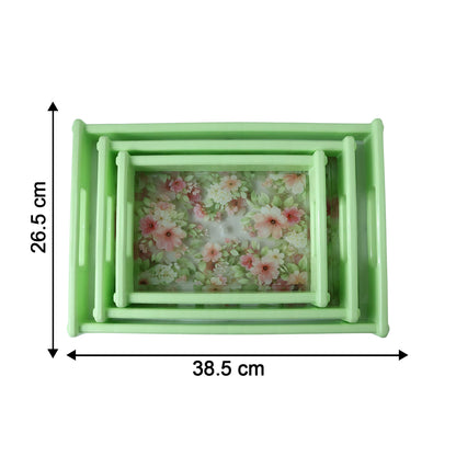 Set of three Wukusy Supermom floral printed multipurpose serving trays with colorful floral designs and sturdy handles.