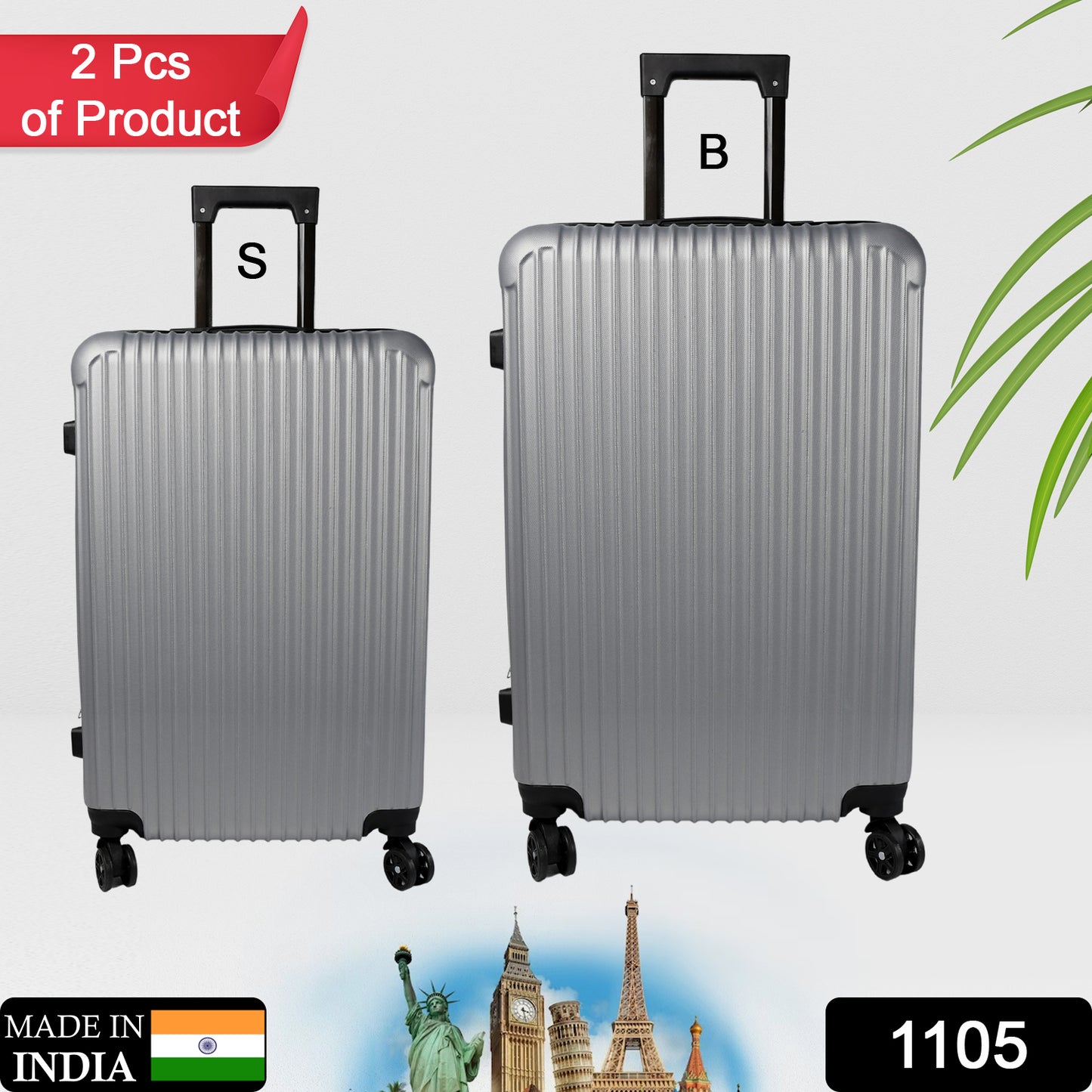 Set of two Wukusy travel trolley bags, large and small suitcases for men and women, durable and spacious for travel.