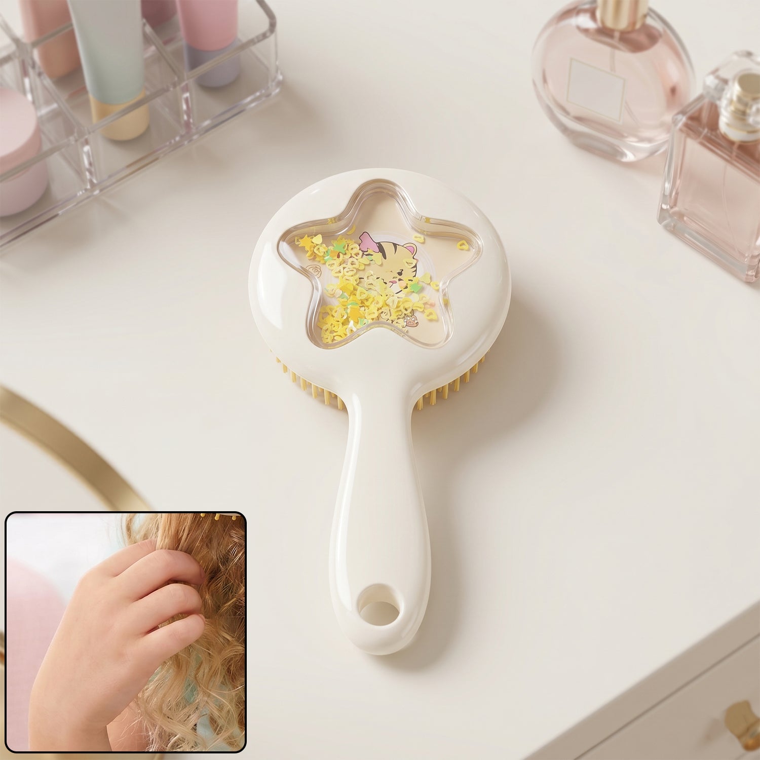 Wukusy cute star design kids hair brush with soft bristles, ideal for gentle detangling of children's hair.