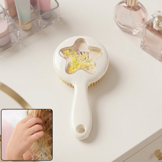 Wukusy cute star design kids hair brush with soft bristles, ideal for gentle detangling of children's hair.