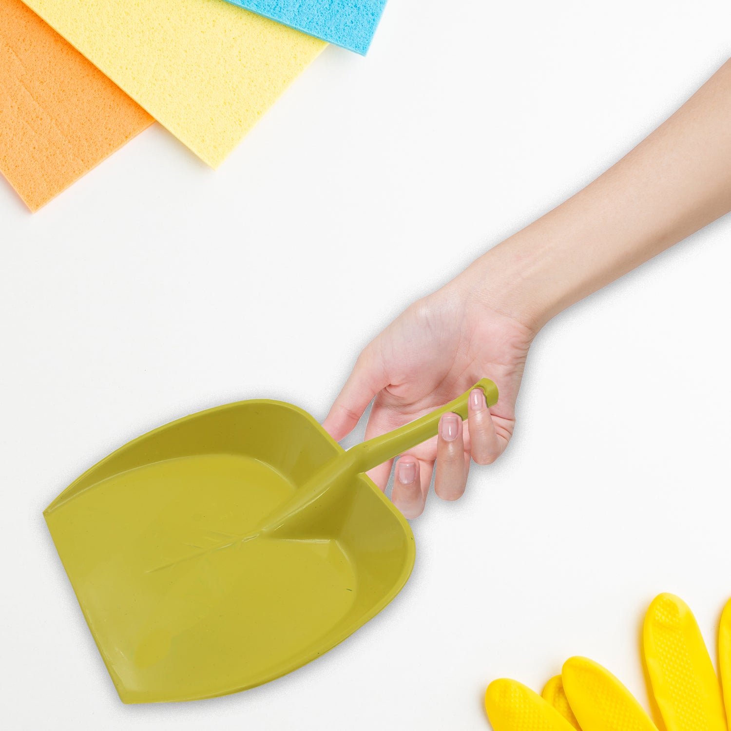 Multicolor Wukusy dustpan with long handle for kitchen, home, or bathroom cleaning, ideal for dust collection and quick cleanup.