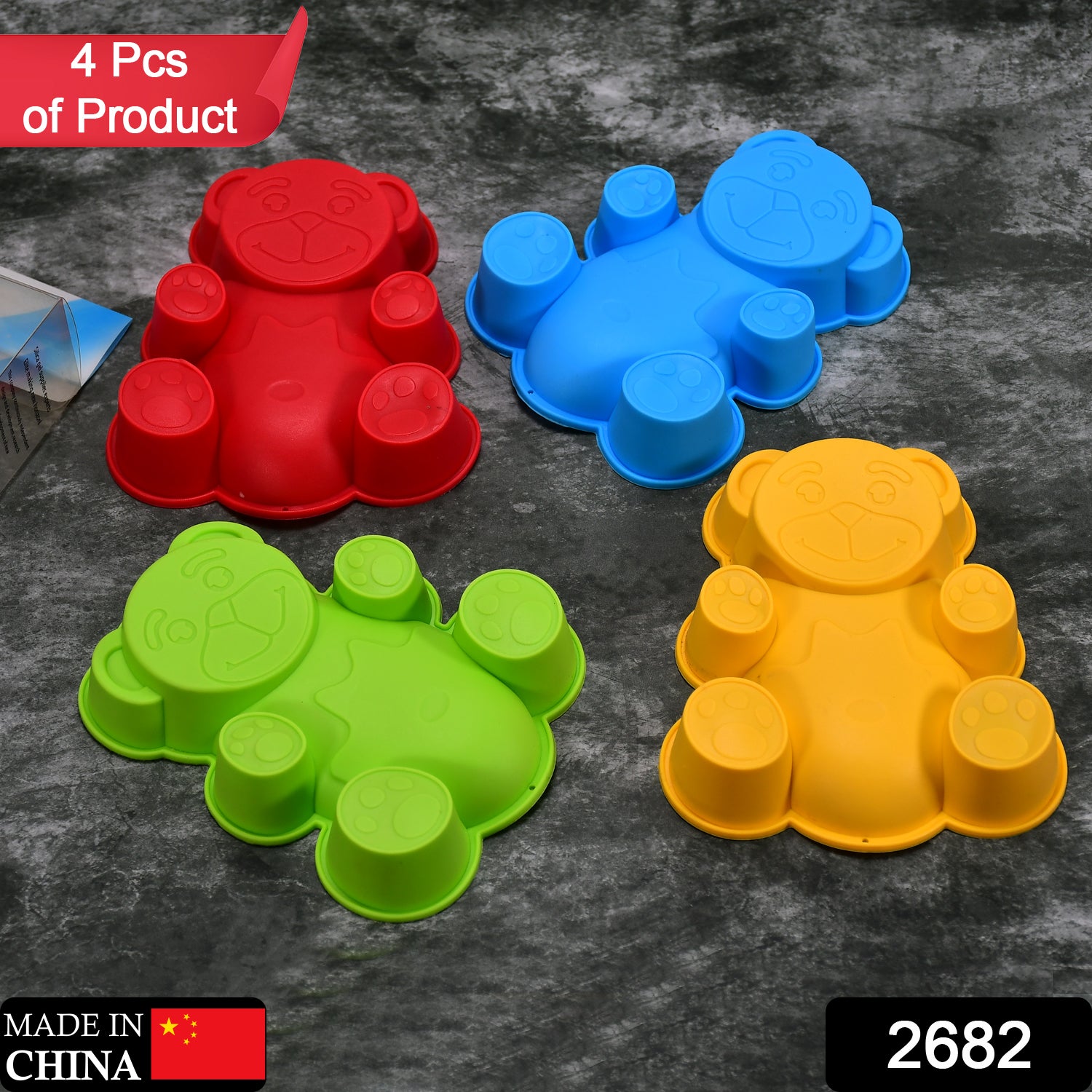 Set of four Wukusy silicone animal cake and soap molds for baking, chocolate, candle making, and crafts.