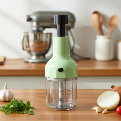 Wukusy manual push vegetable chopper with 1100ml capacity, stainless steel blades, and ergonomic handle for easy food prep