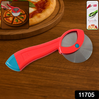 Wukusy Suppermom stainless steel pizza cutter with ergonomic handle, perfect for slicing homemade pizzas in the kitchen.