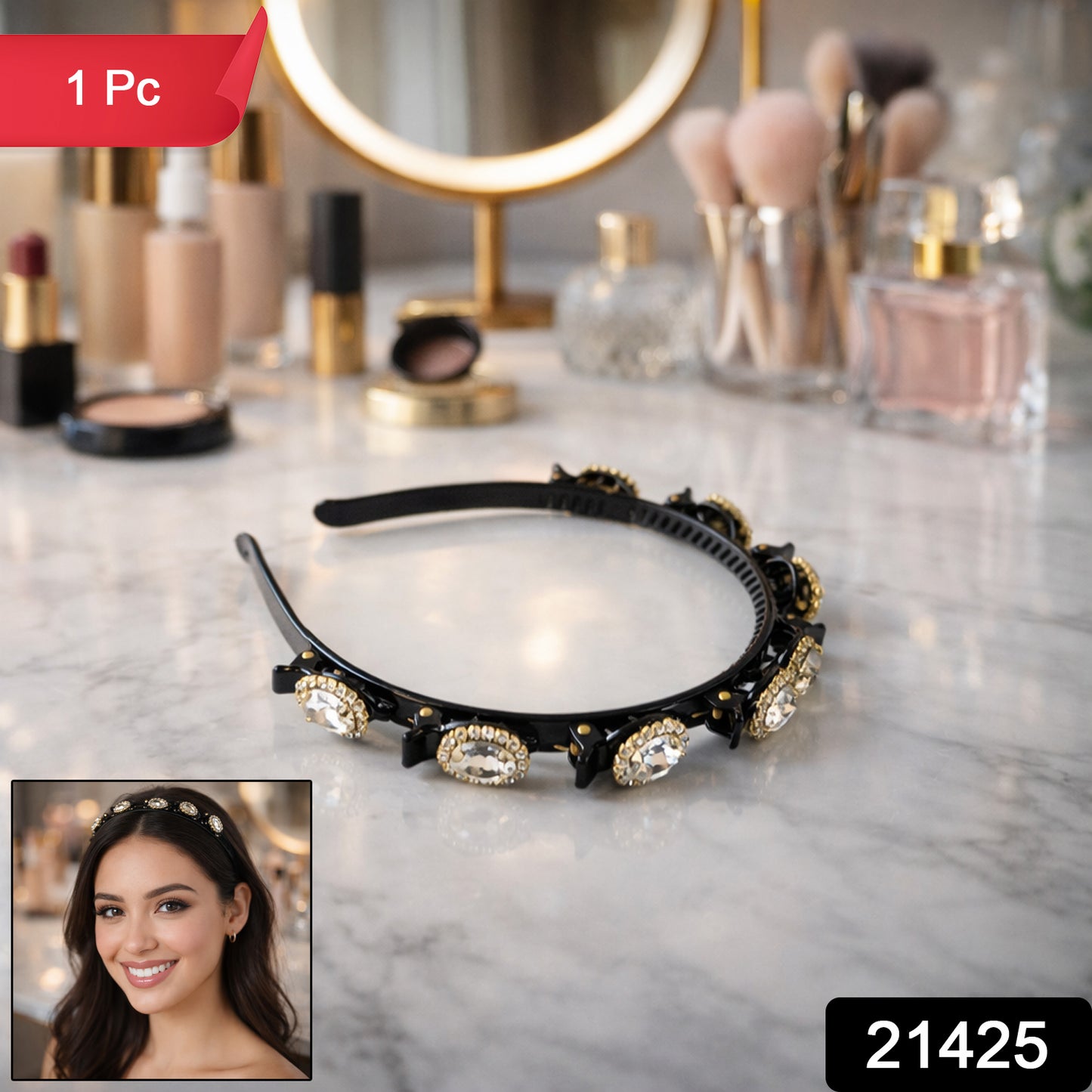 Elegant Wukusy crystal-studded designer hairband for women and girls, featuring sparkling crystals and a stylish design.