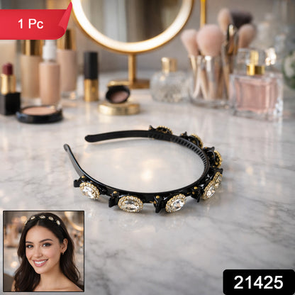 Elegant Wukusy crystal-studded designer hairband for women and girls, featuring sparkling crystals and a stylish design.