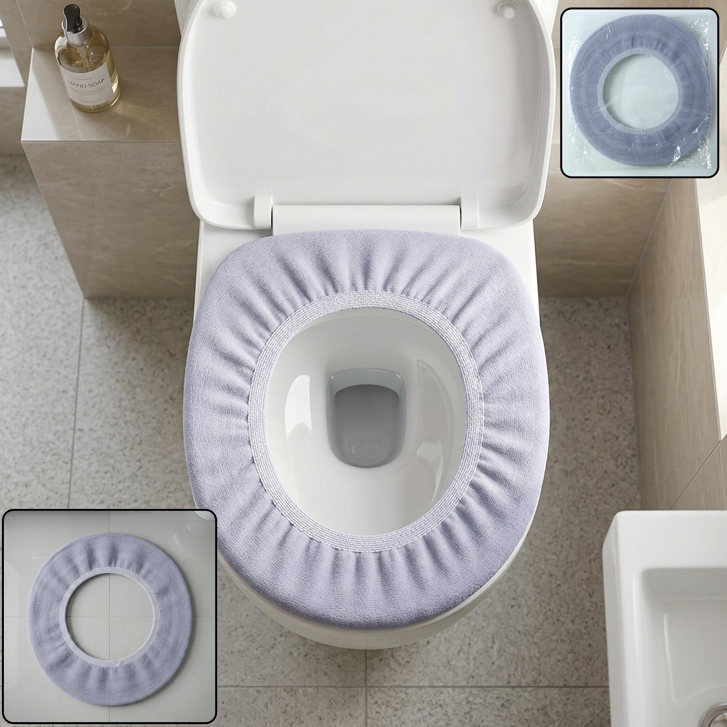 Soft fabric elastic toilet seat cover by Wukusy, 29x29 cm, featuring a comfortable and snug fit for standard toilet seats.