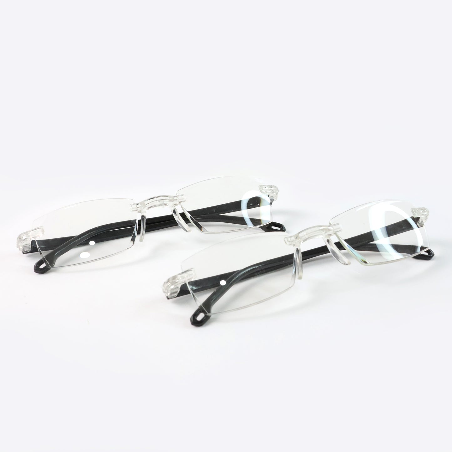 Pack of 2 Wukusy rimless reading glasses showcasing lightweight, comfortable design with clear lenses.