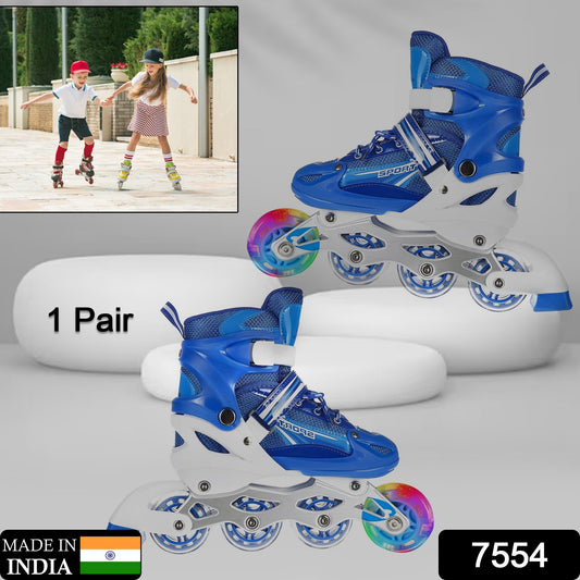 Wukusy 7554 inline skates with LED flashing wheels, adjustable length, high-quality design, perfect for home improvement and skating fun.