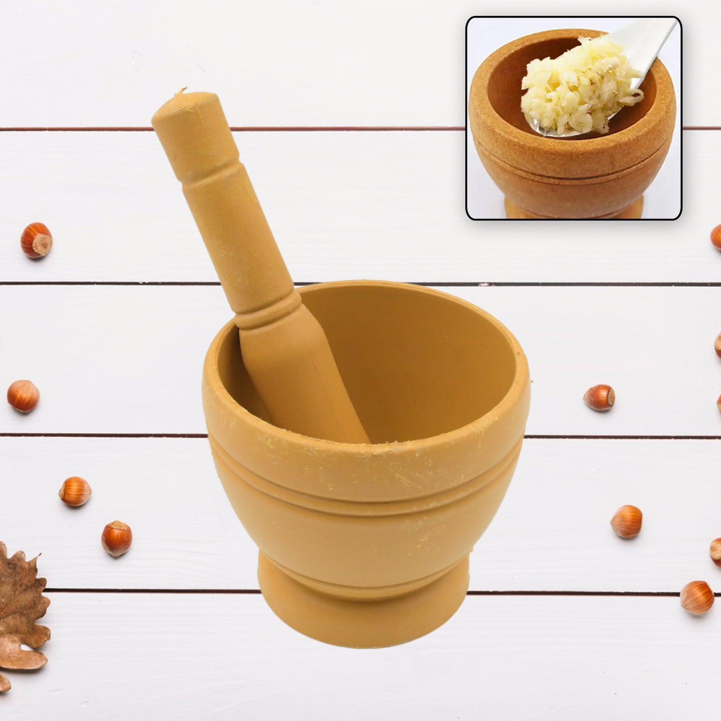 Wukusy mortar and pestle set for spices with traditional design, natural stone grinder for kitchen herbs and home cooking.
