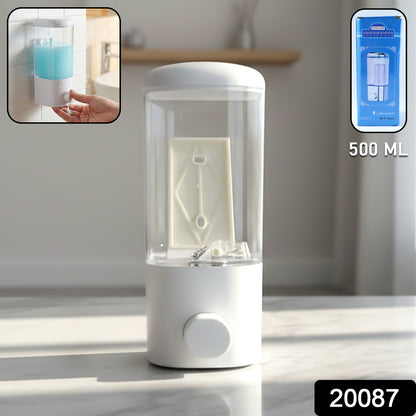 Wukusy wall mount liquid soap dispenser with 500 ml capacity, shown mounted on a bathroom wall for easy hand washing access.