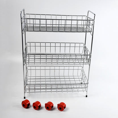Wukusy 3-tier stainless steel kitchen trolley with fruit and vegetable baskets, onion and potato rack, for organized kitchen storage