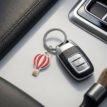 Set of 10 Wukusy hot air balloon bag charm keychains with colorful balloon designs and metal clips for accessories.
