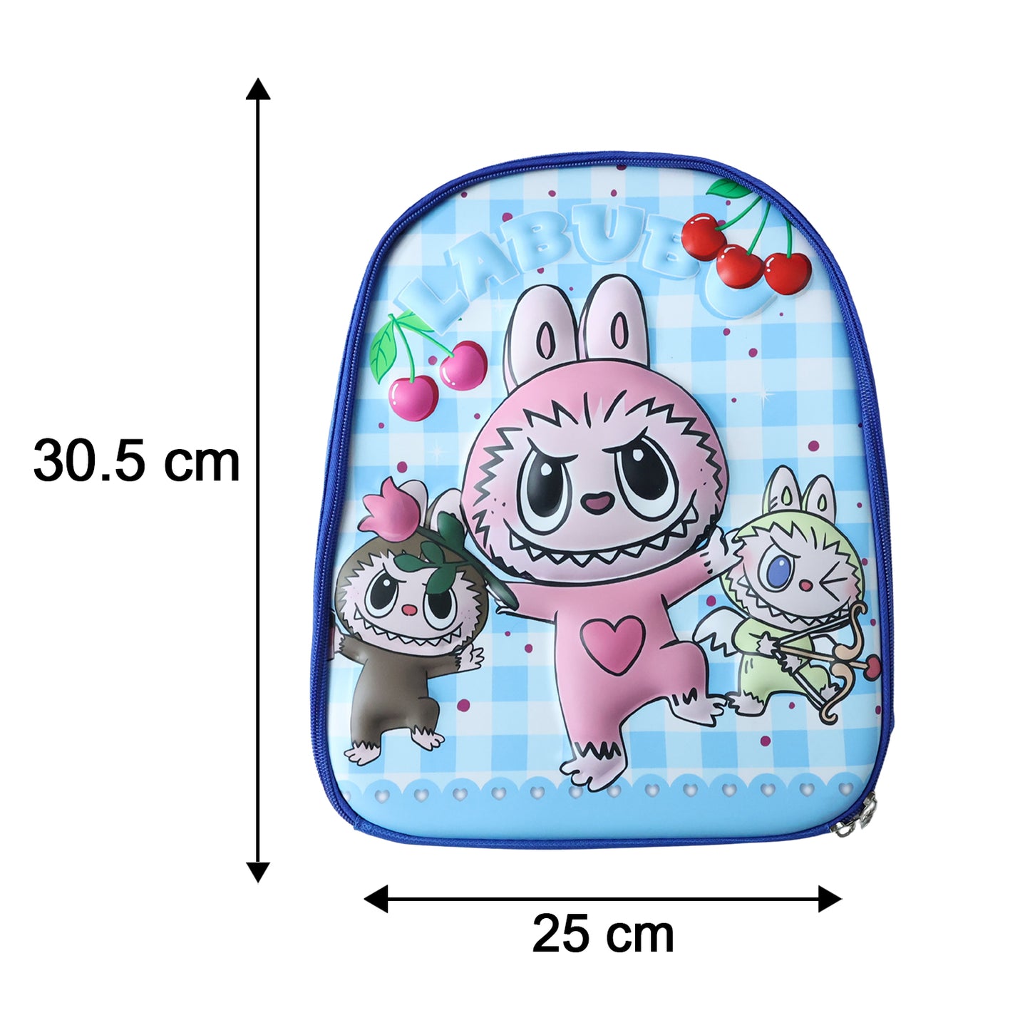 Colorful cartoon printed Wukusy kids school backpack with 12-inch size, featuring playful character designs for young students.