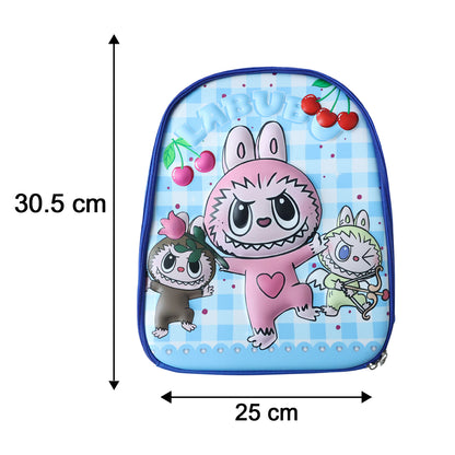 Colorful cartoon printed Wukusy kids school backpack with 12-inch size, featuring playful character designs for young students.