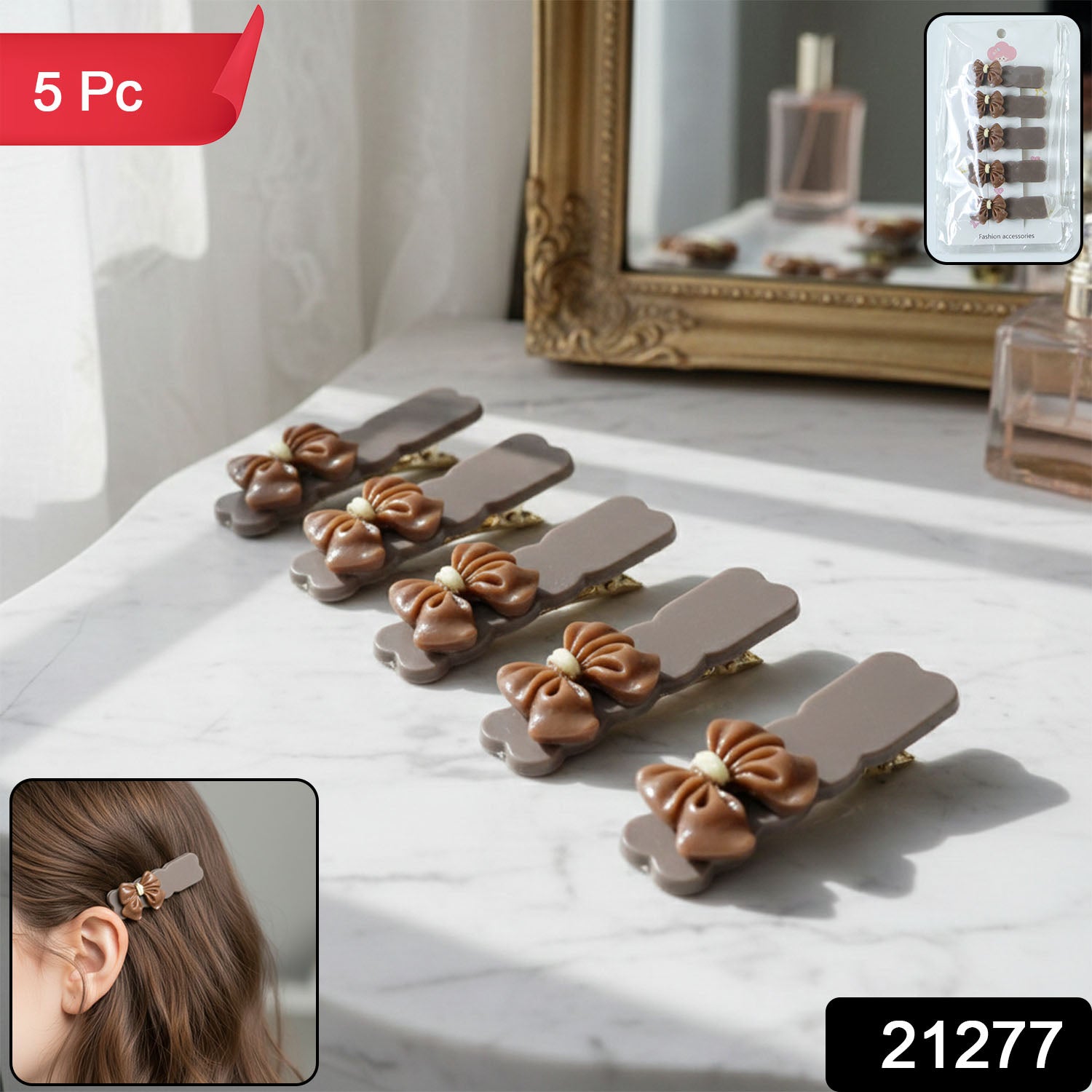 Set of five Wukusy elegant bow design decorative hair clips featuring stylish, colorful bows for versatile hair accessories.