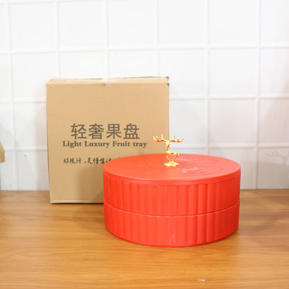 Wukusy 2-layer decorative dry fruit and snack serving tray with compartments for dry fruits and snacks.