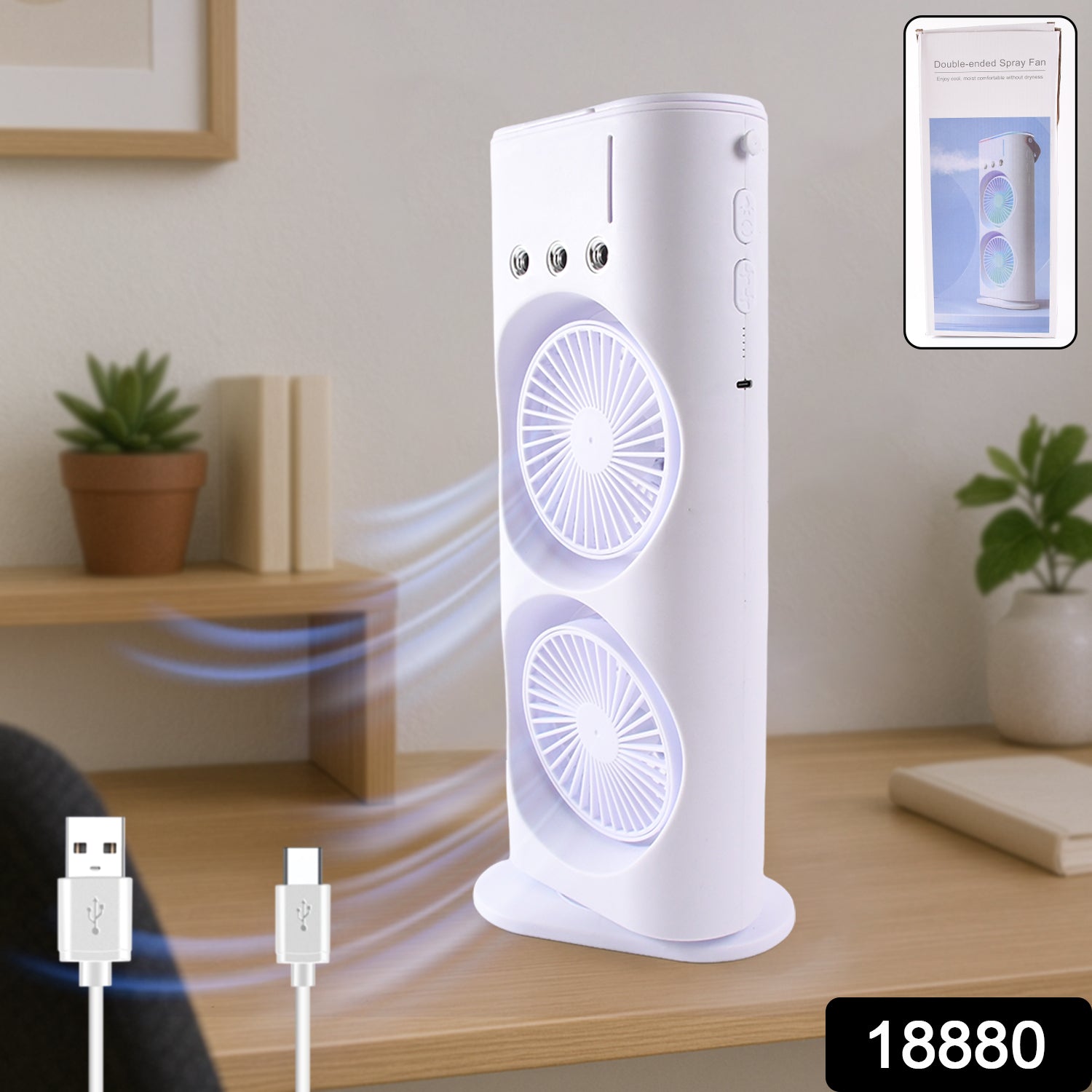 Wukusy portable tower mist spray cooling fan with adjustable settings, black design, and misting feature for air cooling.