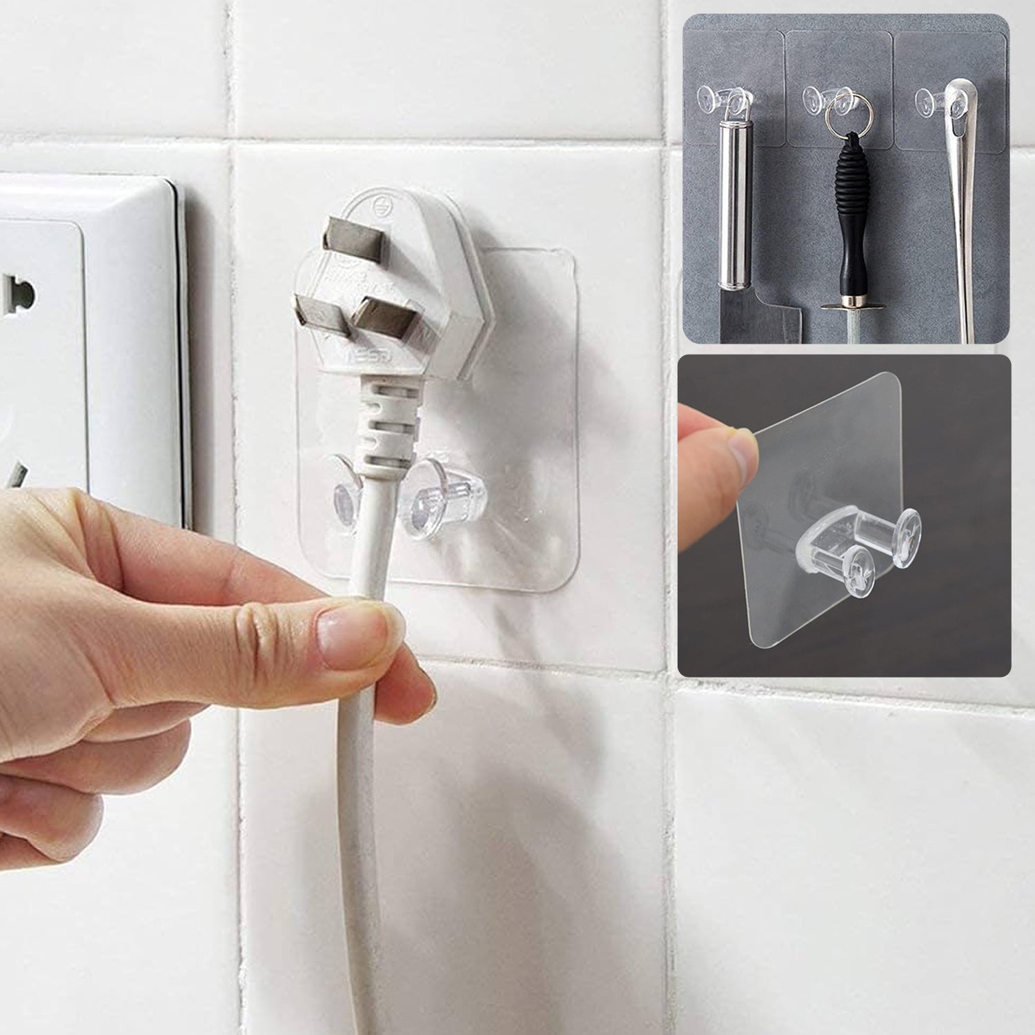 Set of five Wukusy adhesive plastic wall hooks with strong hold and self-stick design for hanging items securely.