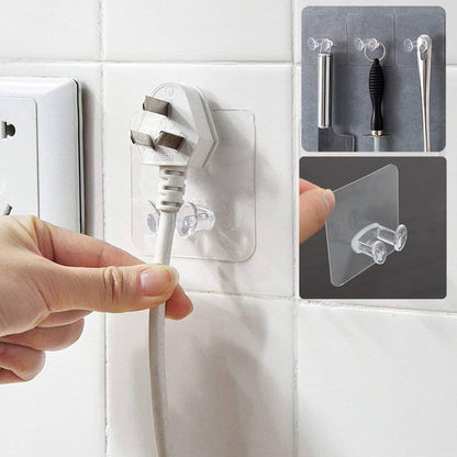 Set of five Wukusy adhesive plastic wall hooks with strong hold and self-stick design for hanging items securely.