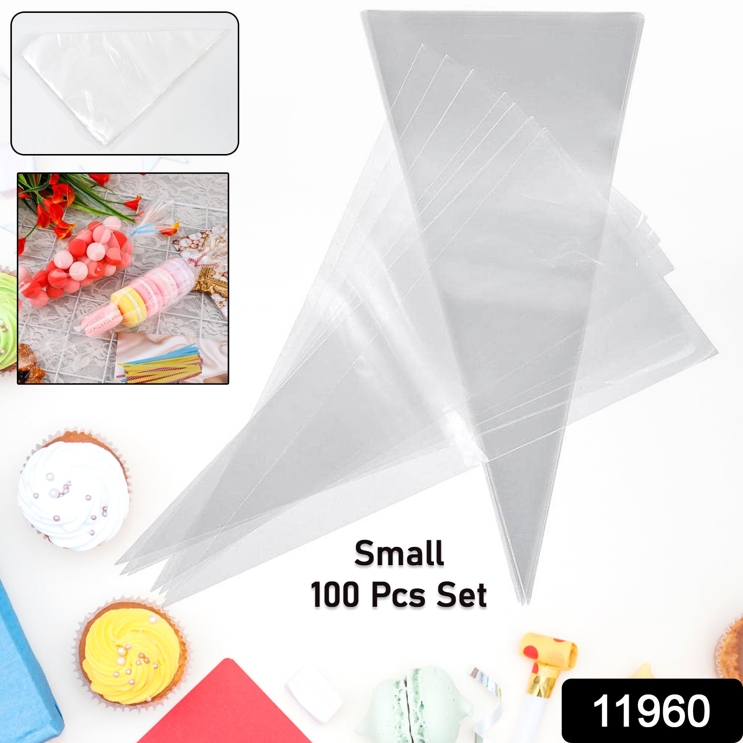 Set of 100 small disposable piping bags from Wukusy, ideal for cake decorating and icing applications.