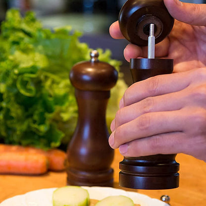 Wooden Wukusy 8-inch pepper mill with ergonomic design, ideal for fresh ground pepper in home and kitchen use.