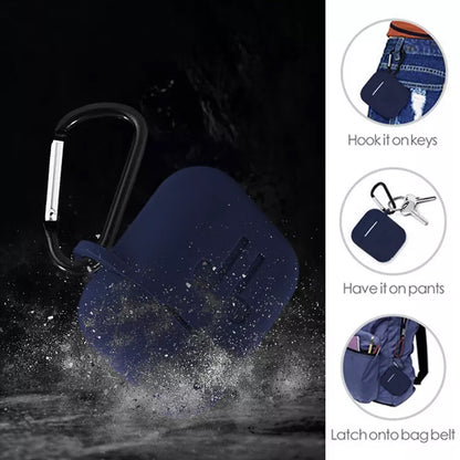 Wukusy silicone shockproof wireless headphone carrying case with metal keychain, mobile accessories protection cover.