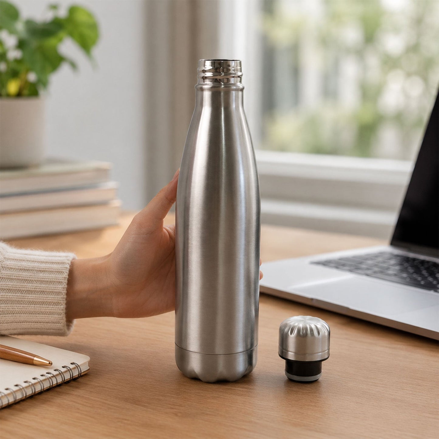 Wukusy stainless steel 500ml leak-proof water bottle with a sleek design, suitable for gym, school, and office use.
