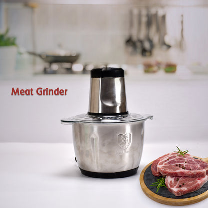 Wukusy 2363 stainless steel electric meat grinder with 3L bowl, food chopper, vegetable slicer, and nut blender, 300W.