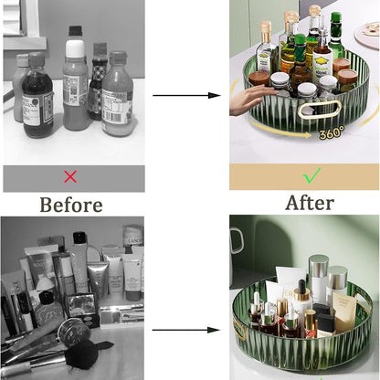 Wukusy 360 rotating multipurpose storage rack with handles, versatile home organization solution, shown with various stored items.