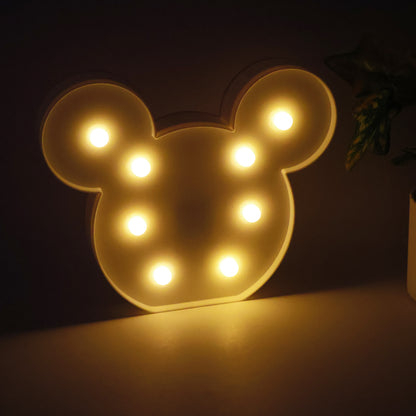 Wukusy Mickey-shaped LED night light for home decor, glowing with soft light, ideal as a cute decorative night light for kids' rooms.