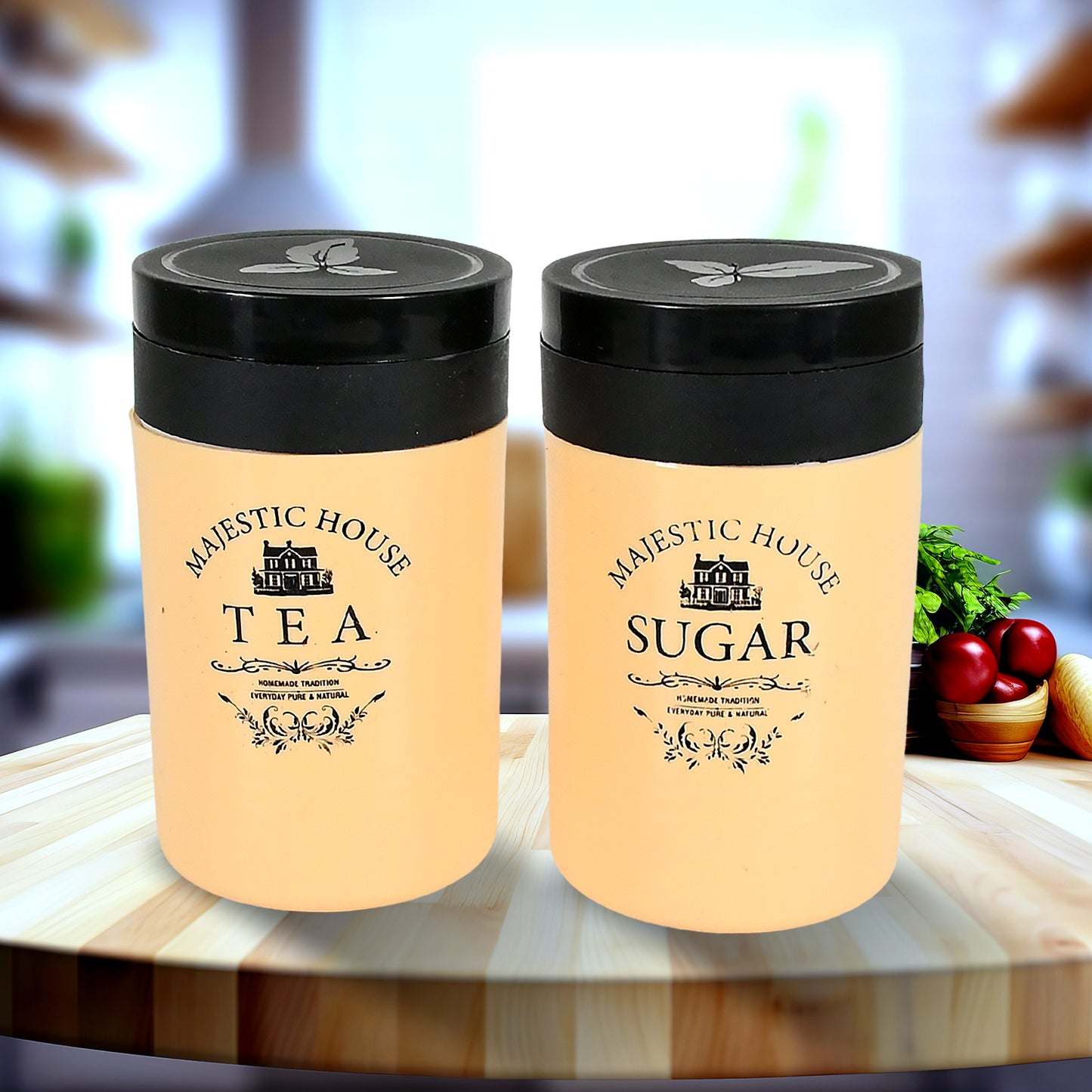 Wukusy Damru-shaped plastic tea and coffee container with two sections, airtight seal, 800 ml capacity for sugar, salt, or dry fruit.