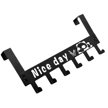 Wukusy 8536 heavy-duty carbon steel cartoon door hook rack with six removable hooks for towels coats scarves and clothes.