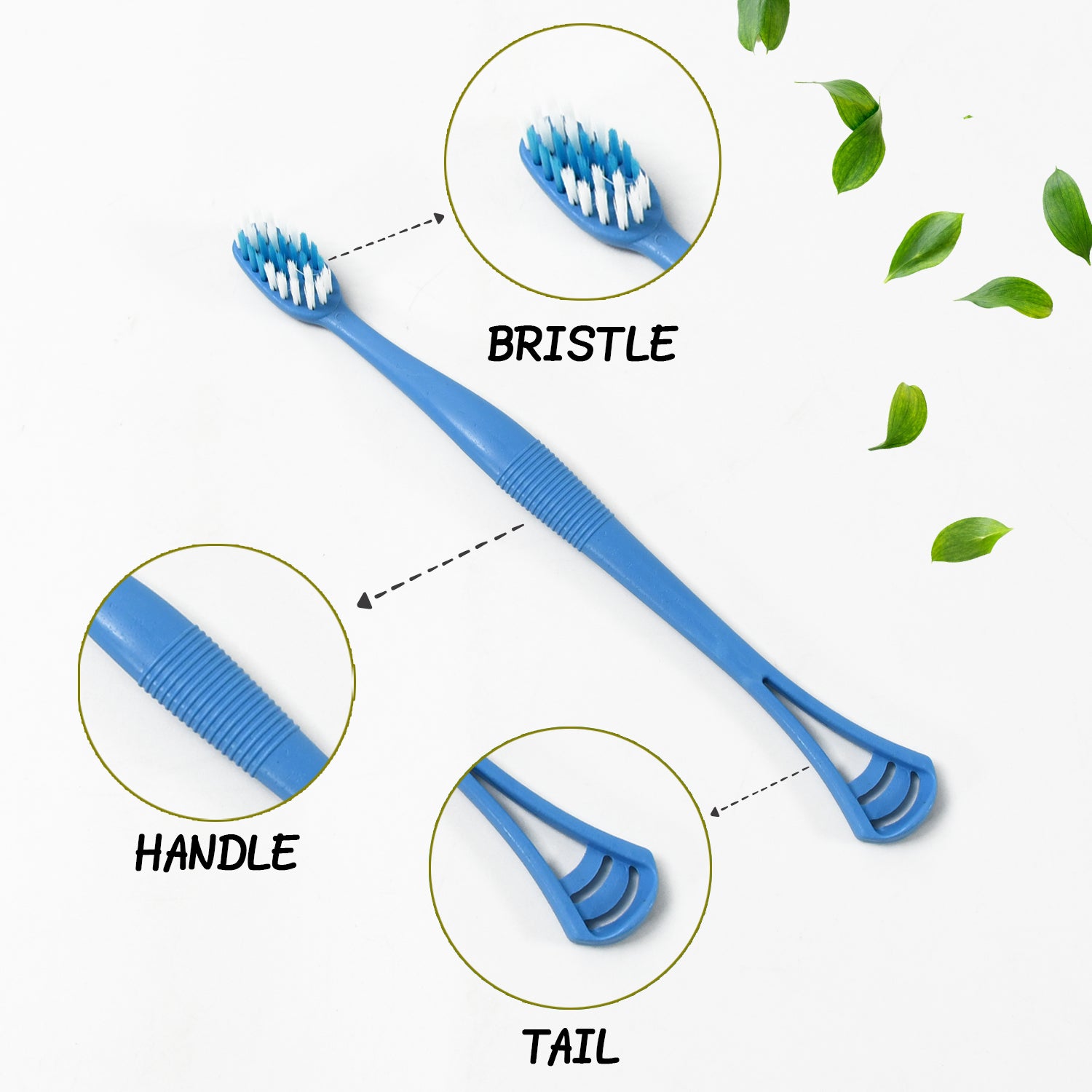 Set of 8 Wukusy 2-in-1 soft toothbrushes with tongue scraper, long handle, and soft bristles for effective oral hygiene.