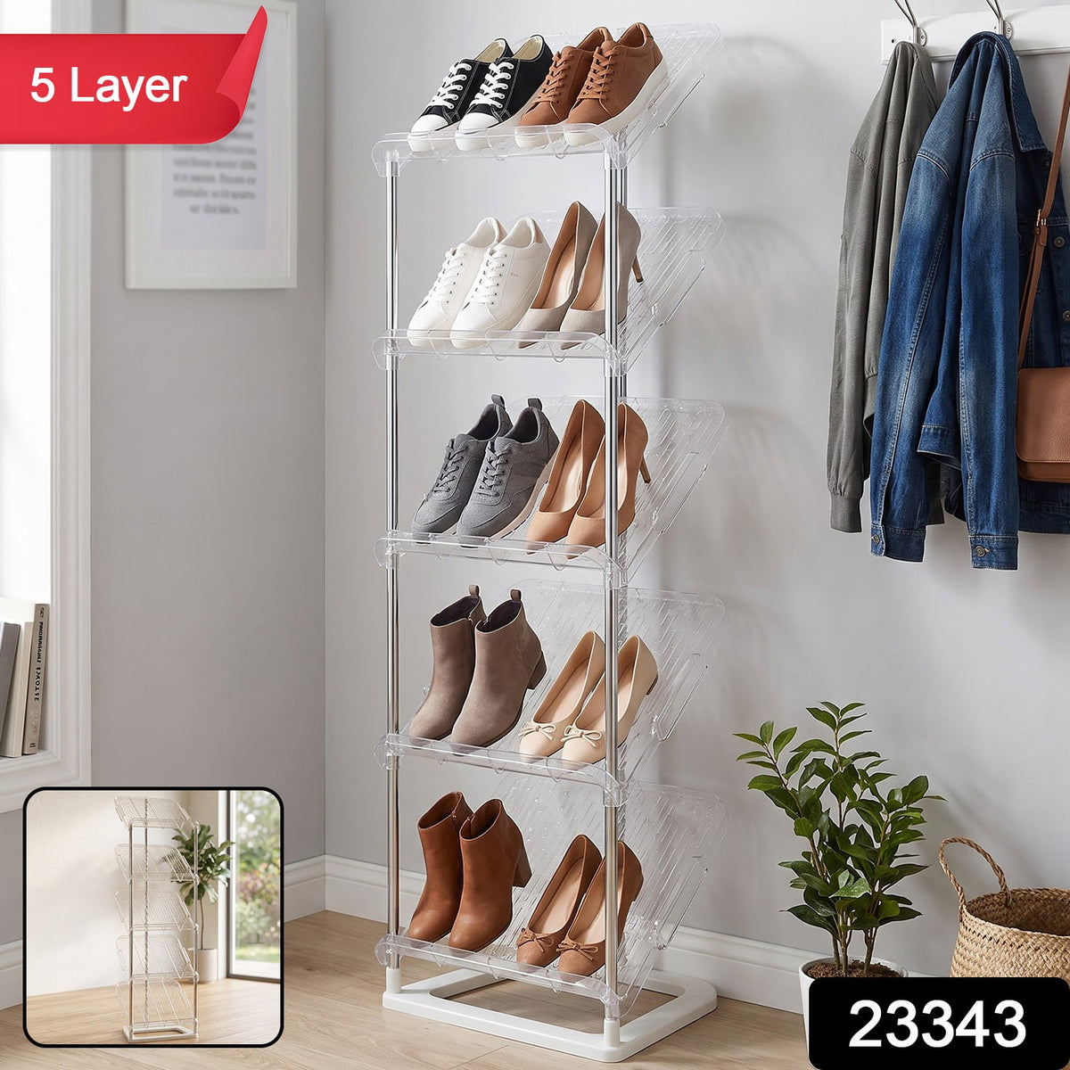 5 Tier Shoe Storage Rack With Slanted Shelves For Entryway Or Home Closet (1 Pc)