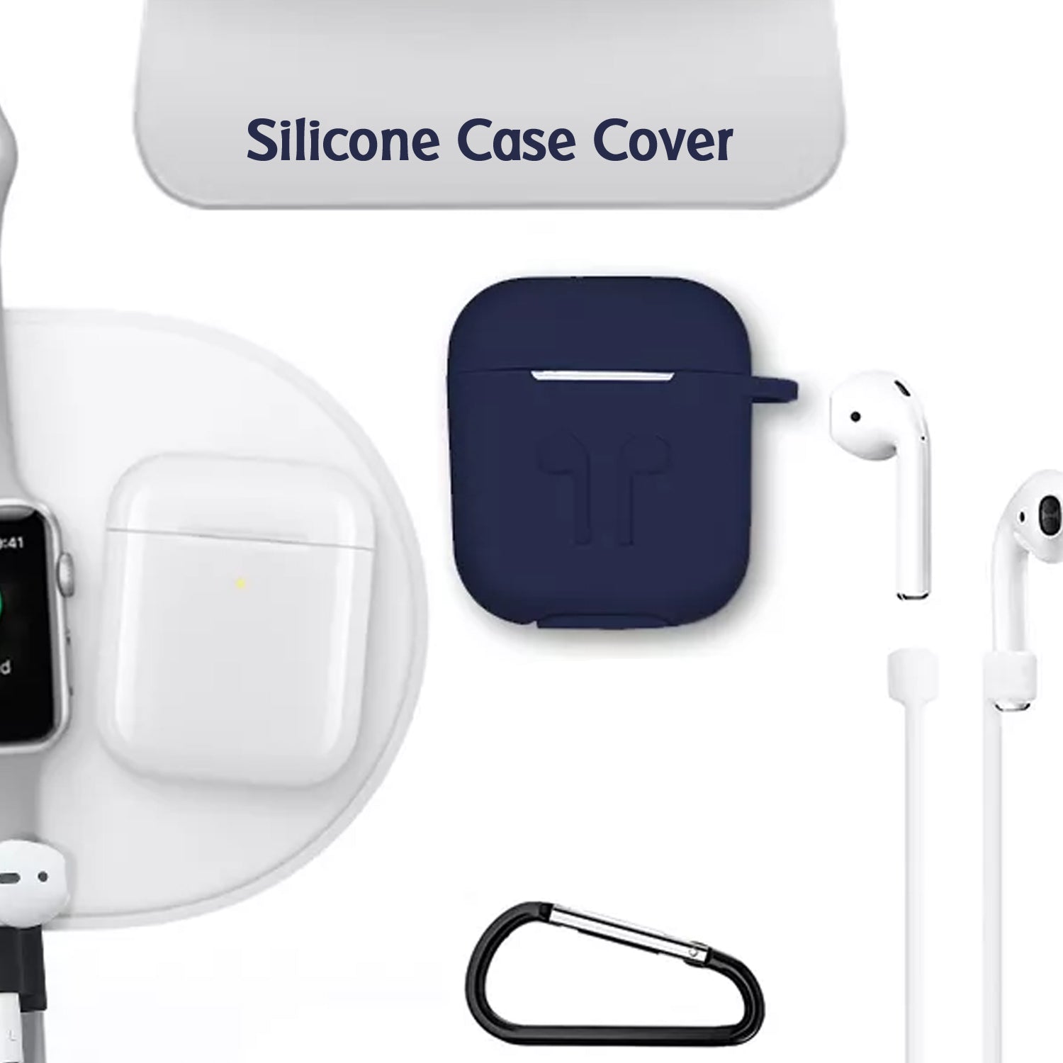 Wukusy silicone shockproof wireless headphone carrying case with metal keychain, mobile accessories protection cover, durable and portable.