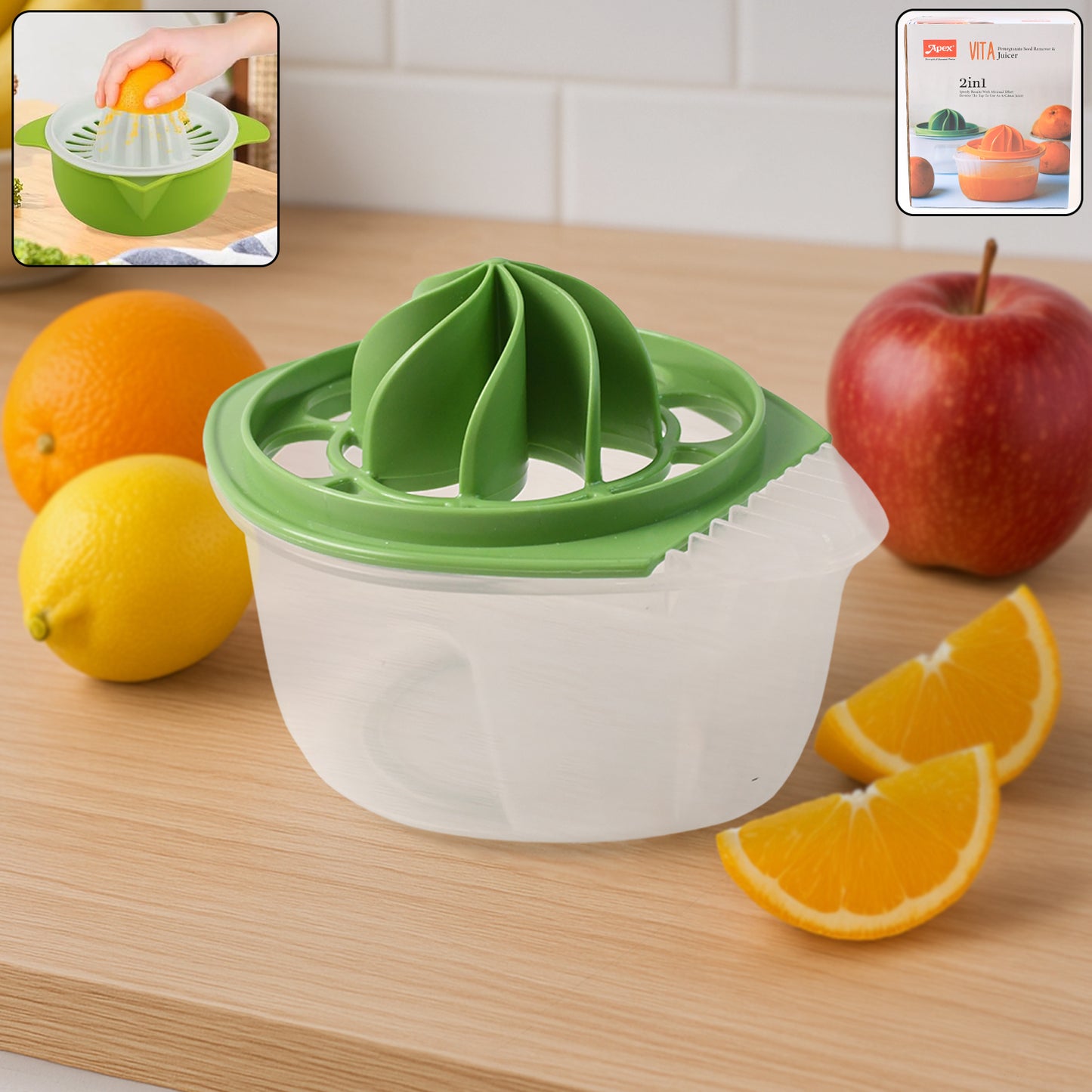 Wukusy Apex Vita Pomegranate Seed Remover Citrus Juicer 2-in-1 for home kitchen use, featuring a sleek design and durable construction.