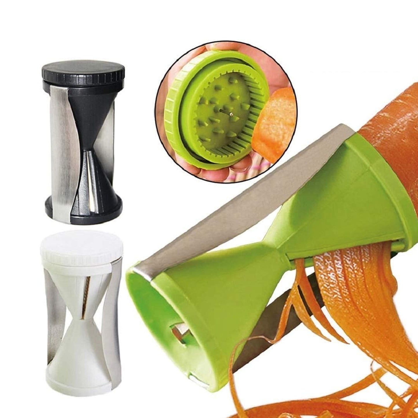 Wukusy 1853 handheld spiralizer vegetable slicer with stainless steel blades for salads, fruits, and vegetable peeling.