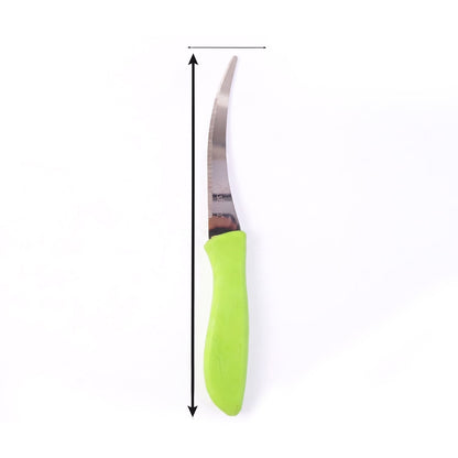 Wukusy 8-inch stainless steel kitchen knife with curved blade and plastic handle, designed for precise slicing and chopping.
